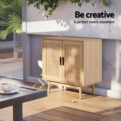 Artiss 2x Buffet Sideboard Cabinet Rattan Cupboard 2 Doors Storage Pantry BRIONY