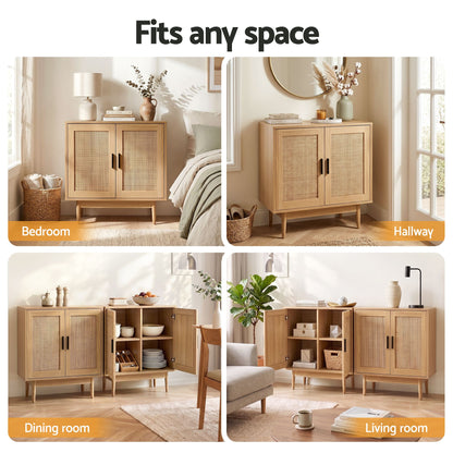 Artiss 2x Buffet Sideboard Cabinet Rattan Cupboard 2 Doors Storage Pantry BRIONY