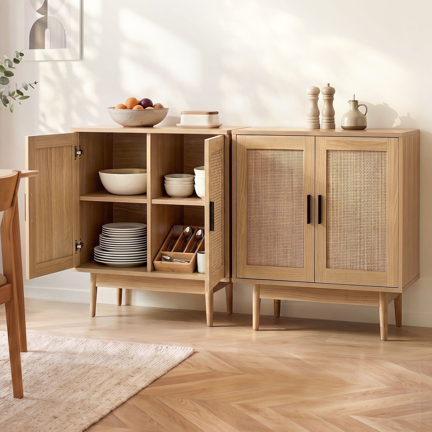 Artiss 2x Buffet Sideboard Cabinet Rattan Cupboard 2 Doors Storage Pantry BRIONY