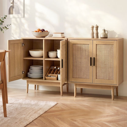 Artiss 2x Buffet Sideboard Cabinet Rattan Cupboard 2 Doors Storage Pantry BRIONY