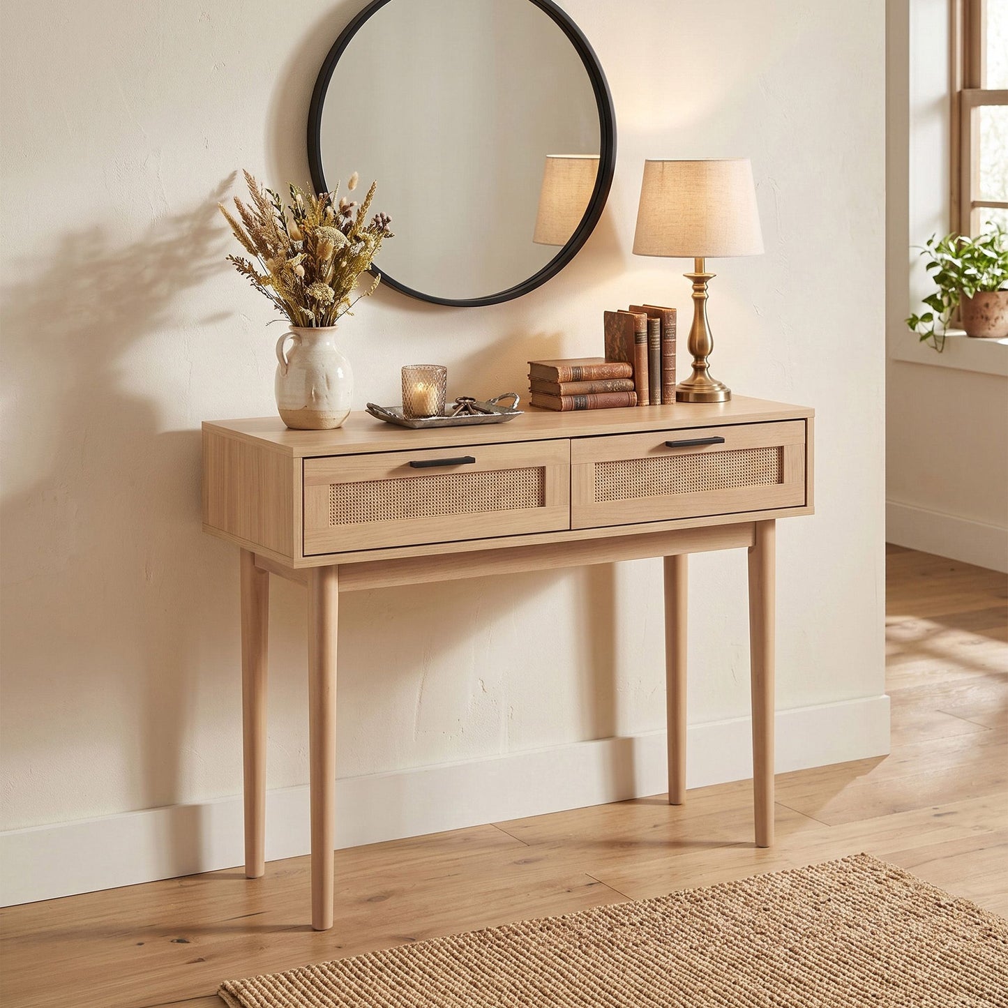 Artiss Console Table 2 Rattan Drawers