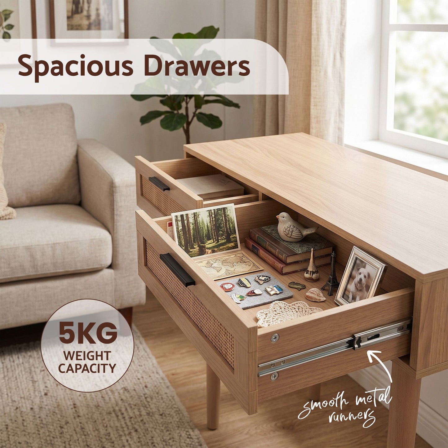Artiss Console Table 2 Rattan Drawers