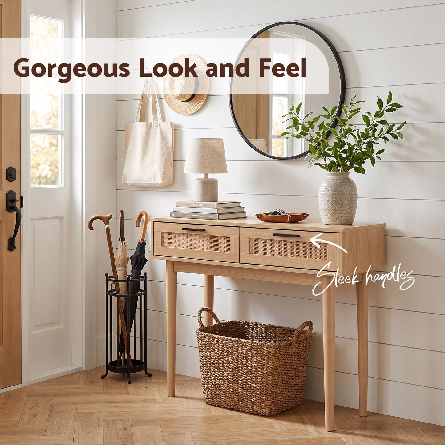 Artiss Console Table 2 Rattan Drawers
