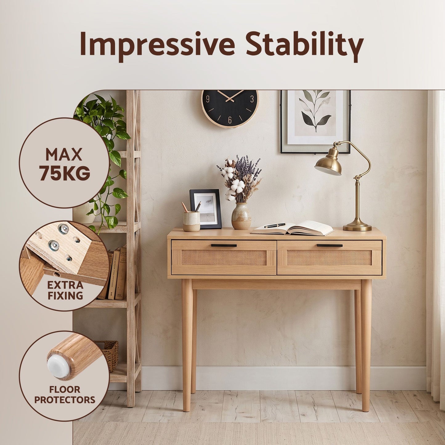 Artiss Console Table 2 Rattan Drawers