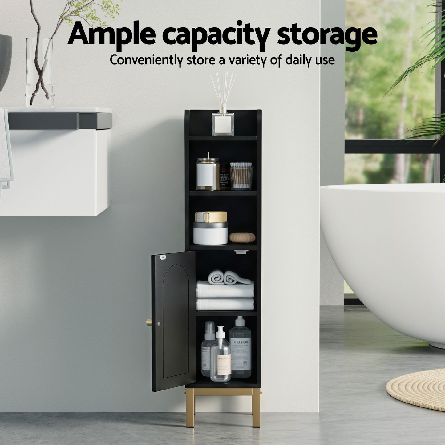 Artiss 2X Bathroom Storage Cabinet Floor Organizer Toilet Corner Adjustable Black