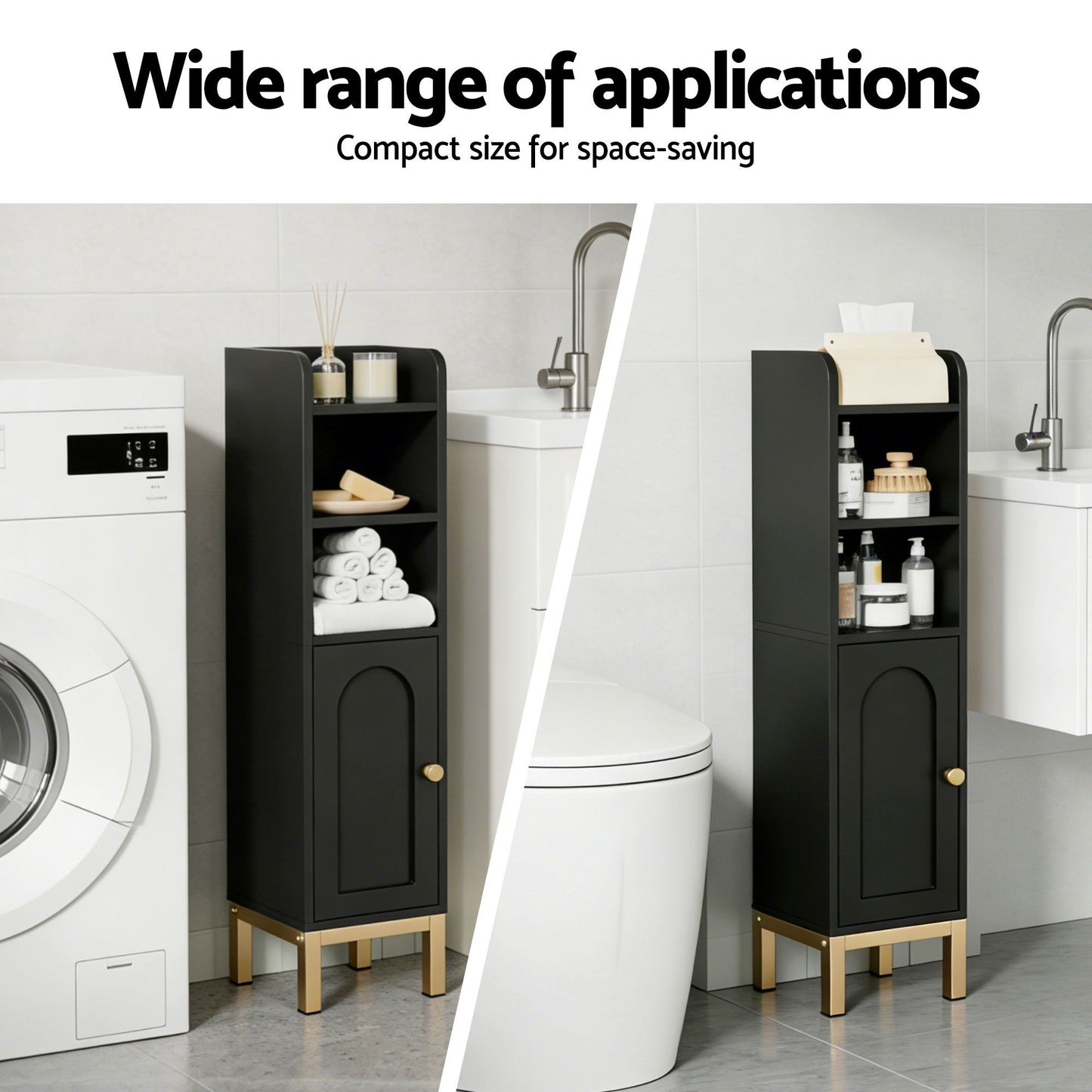 Artiss 2X Bathroom Storage Cabinet Floor Organizer Toilet Corner Adjustable Black