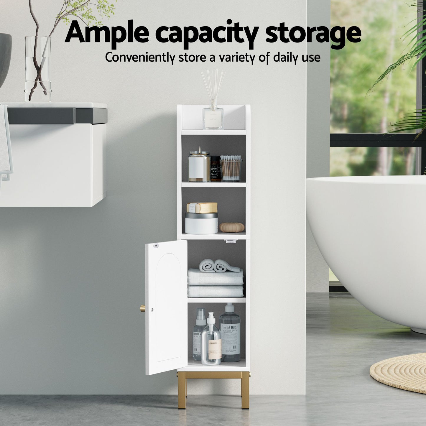 Artiss 2X Bathroom Storage Cabinet Floor Organizer Toilet Corner Adjustable Shelf with Door White