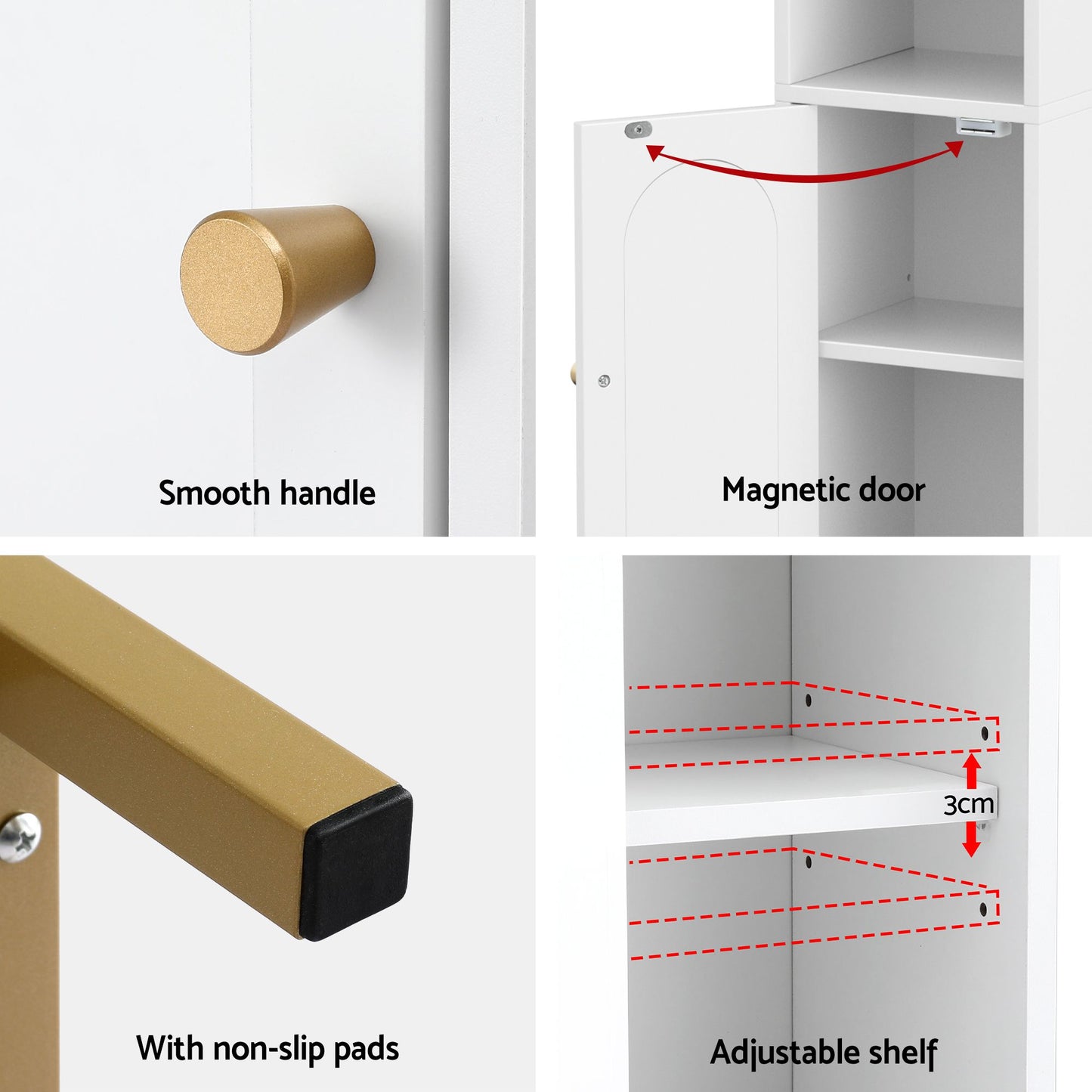 Artiss 2X Bathroom Storage Cabinet Floor Organizer Toilet Corner Adjustable Shelf with Door White
