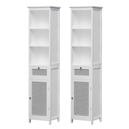 Artiss Bathroom Cabinet Storage X2 White Rattan 161cm