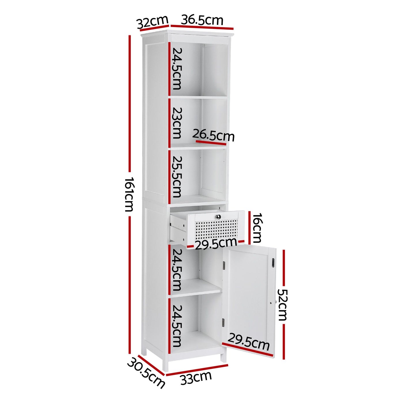 Artiss Bathroom Cabinet Storage X2 White Rattan 161cm