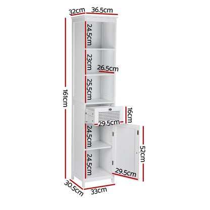 Artiss Bathroom Cabinet Storage X2 White Rattan 161cm