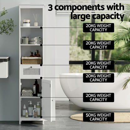 Artiss Bathroom Cabinet Storage X2 White Rattan 161cm