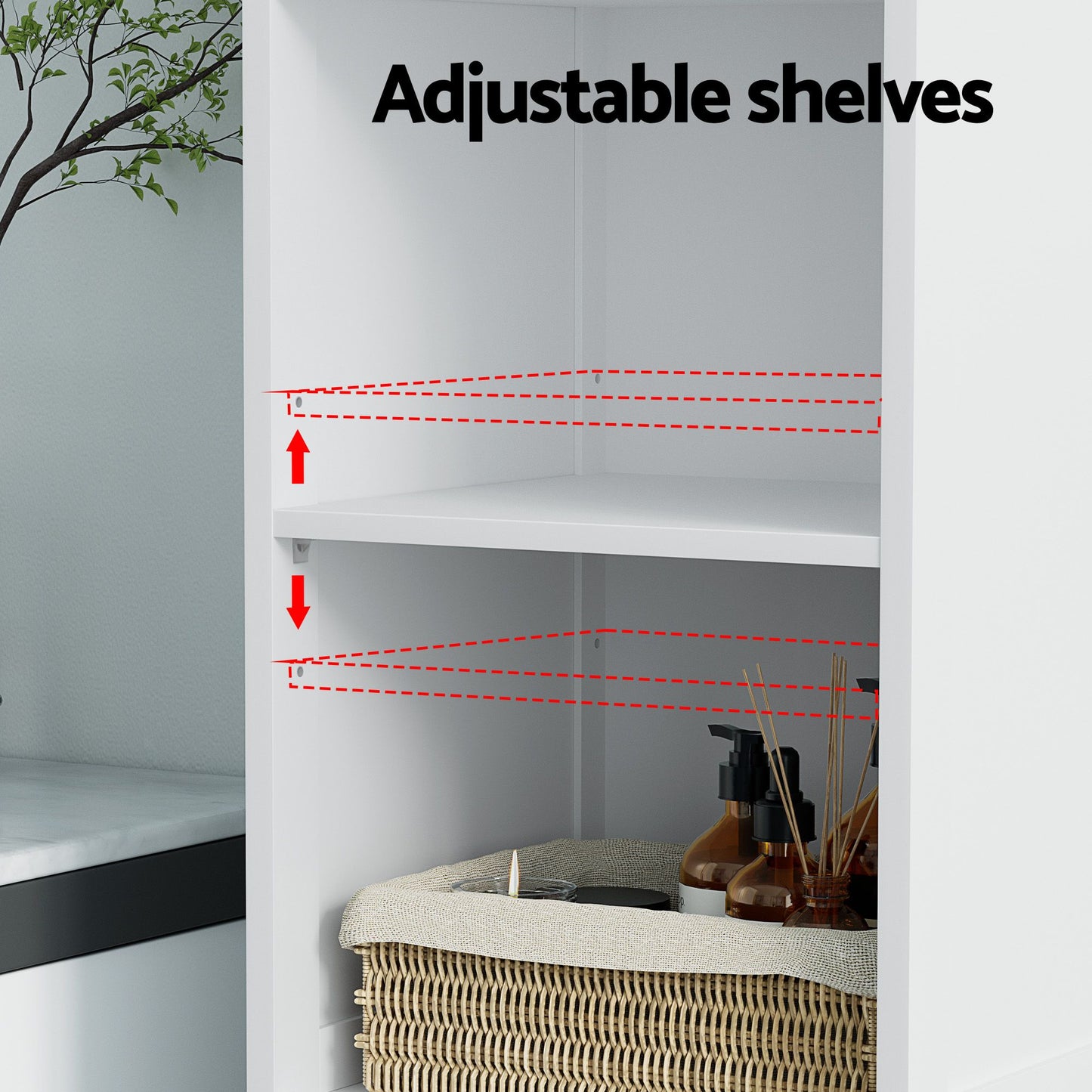 Artiss Bathroom Cabinet Storage X2 White Rattan 161cm