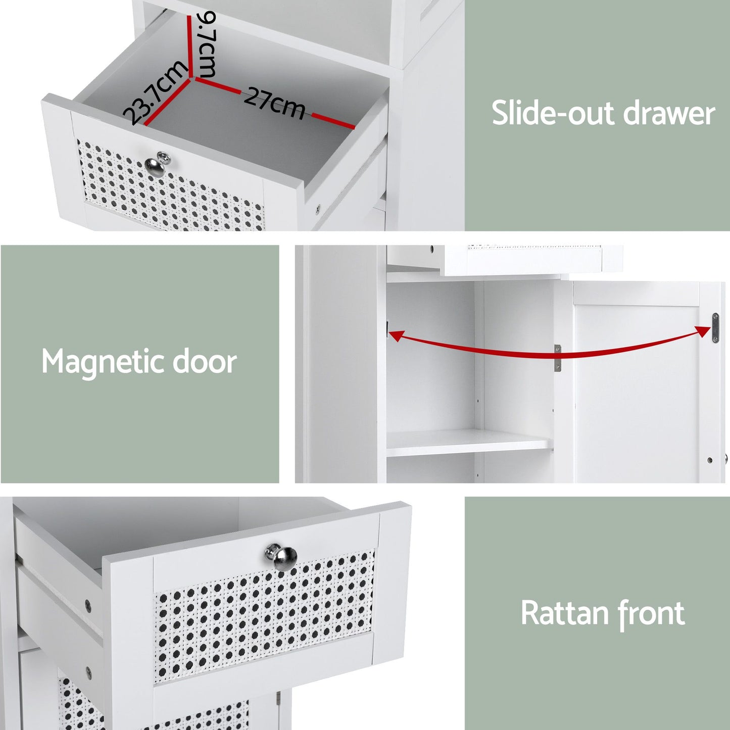 Artiss Bathroom Cabinet Storage X2 White Rattan 161cm