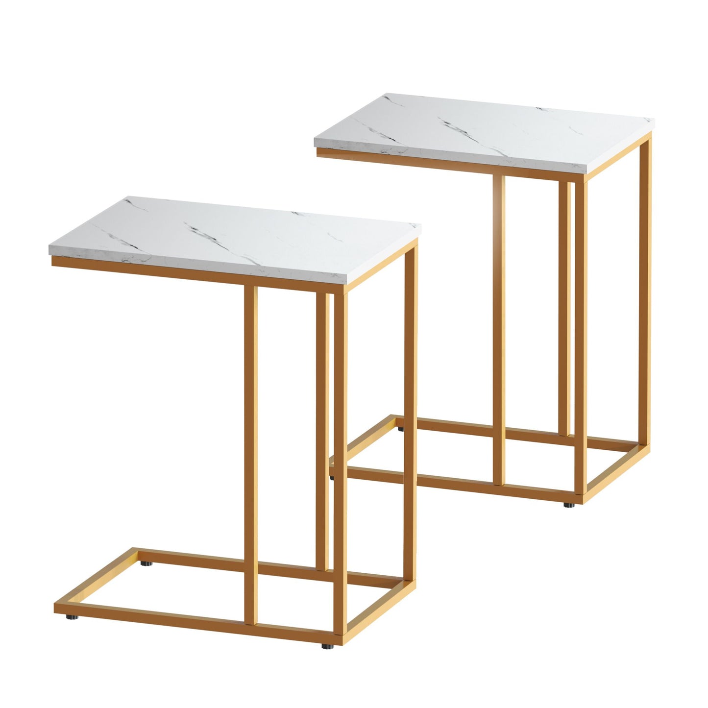 Artiss C Shaped End Table Set of 2 Coffee Table Side Table White & Gold