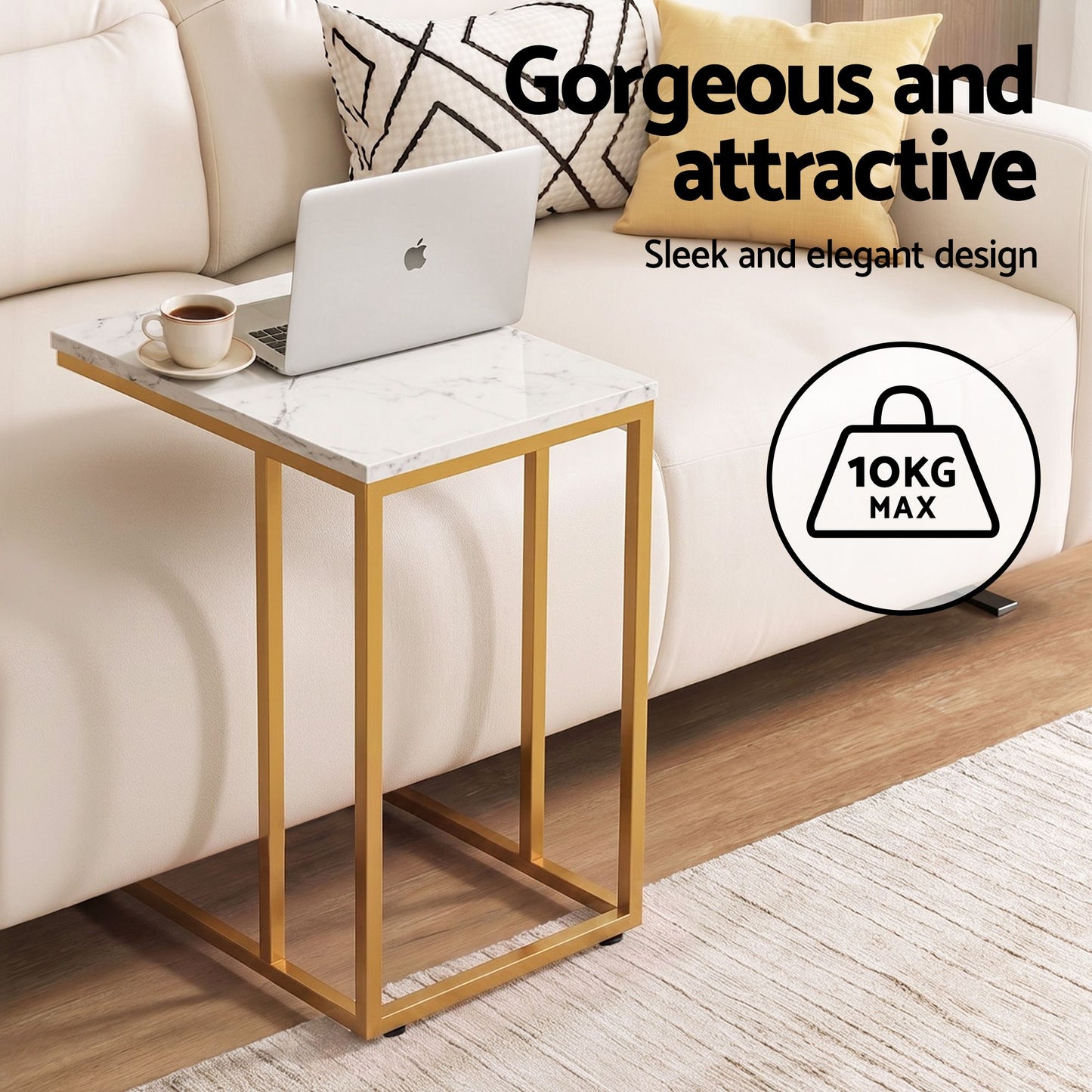 Artiss C Shaped End Table Set of 2 Coffee Table Side Table White & Gold