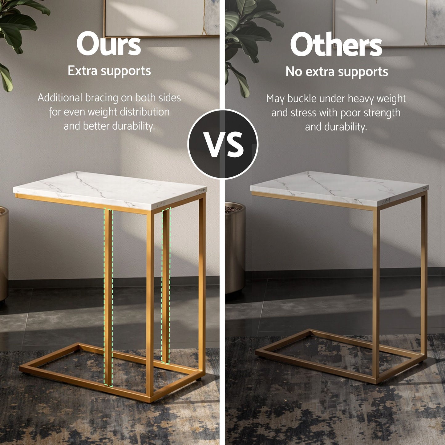 Artiss C Shaped End Table Set of 2 Coffee Table Side Table White & Gold