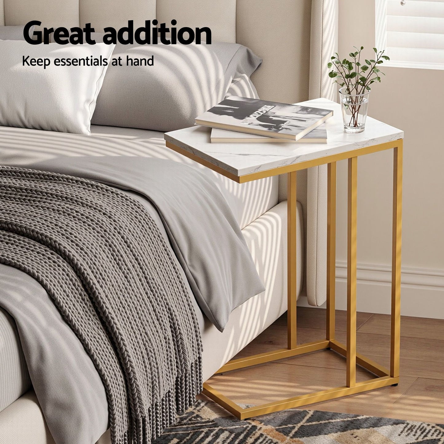Artiss C Shaped End Table Set of 2 Coffee Table Side Table White & Gold