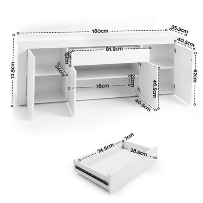 Artiss Buffet Sideboard Cabinet 180cm Cupboard Pantry Storage Drawer White DANA