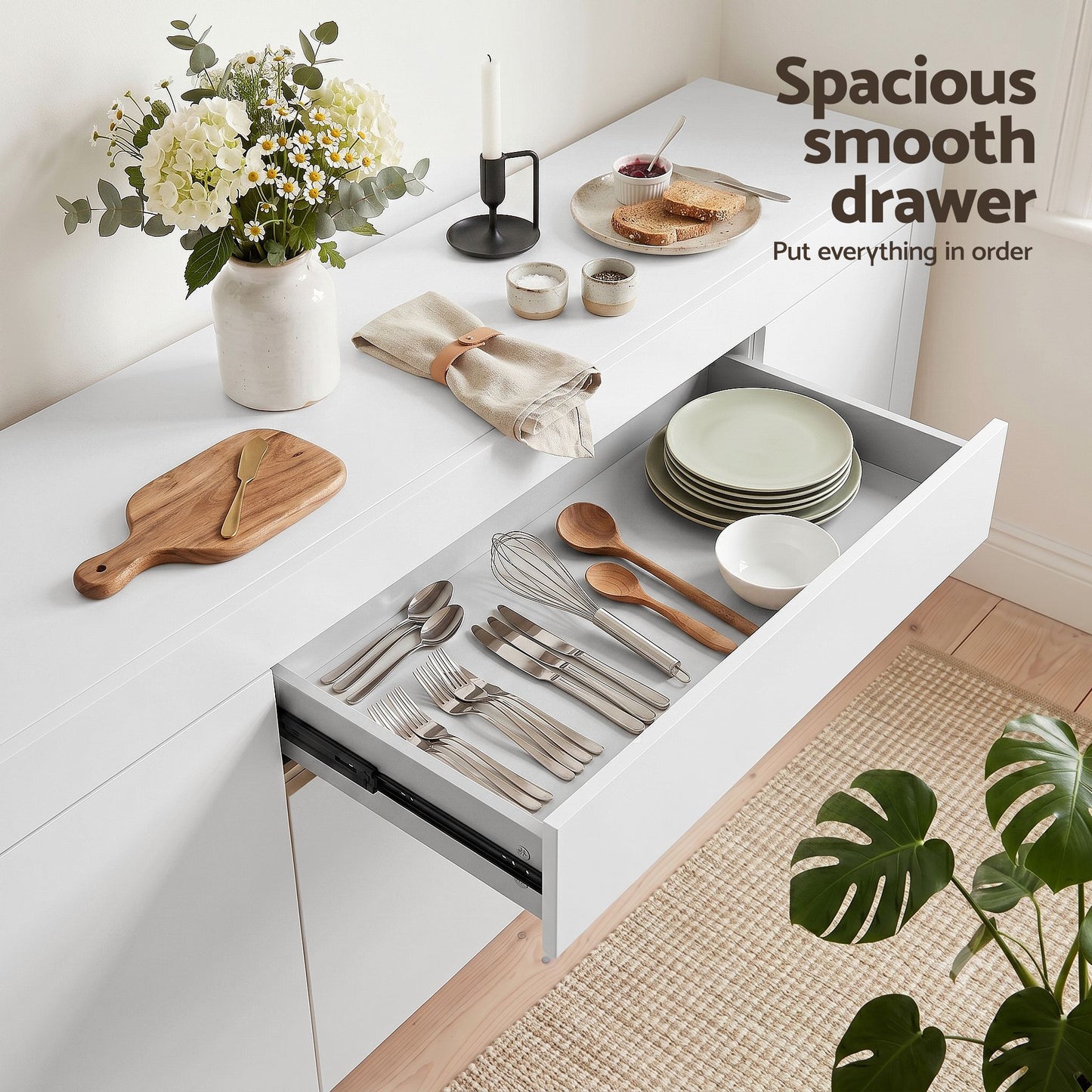 Artiss Buffet Sideboard Cabinet 180cm Cupboard Pantry Storage Drawer White DANA