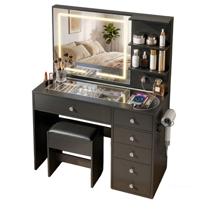 Artiss Dressing Table LED Vanity Desk Set Stool Black