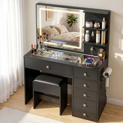Artiss Dressing Table LED Vanity Desk Set Stool Black