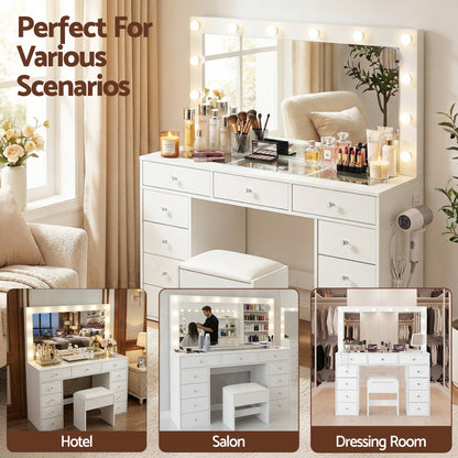 Artiss Dressing Table Vanity Desk Set Stool LED Bulbs White