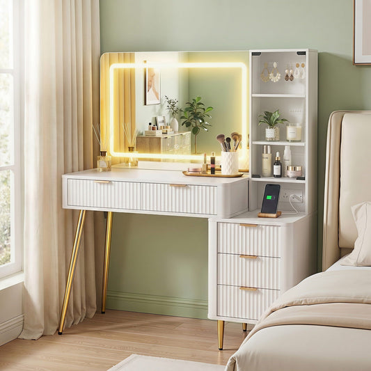 Artiss Dressing Table LED Vanity Desk Charging Station White