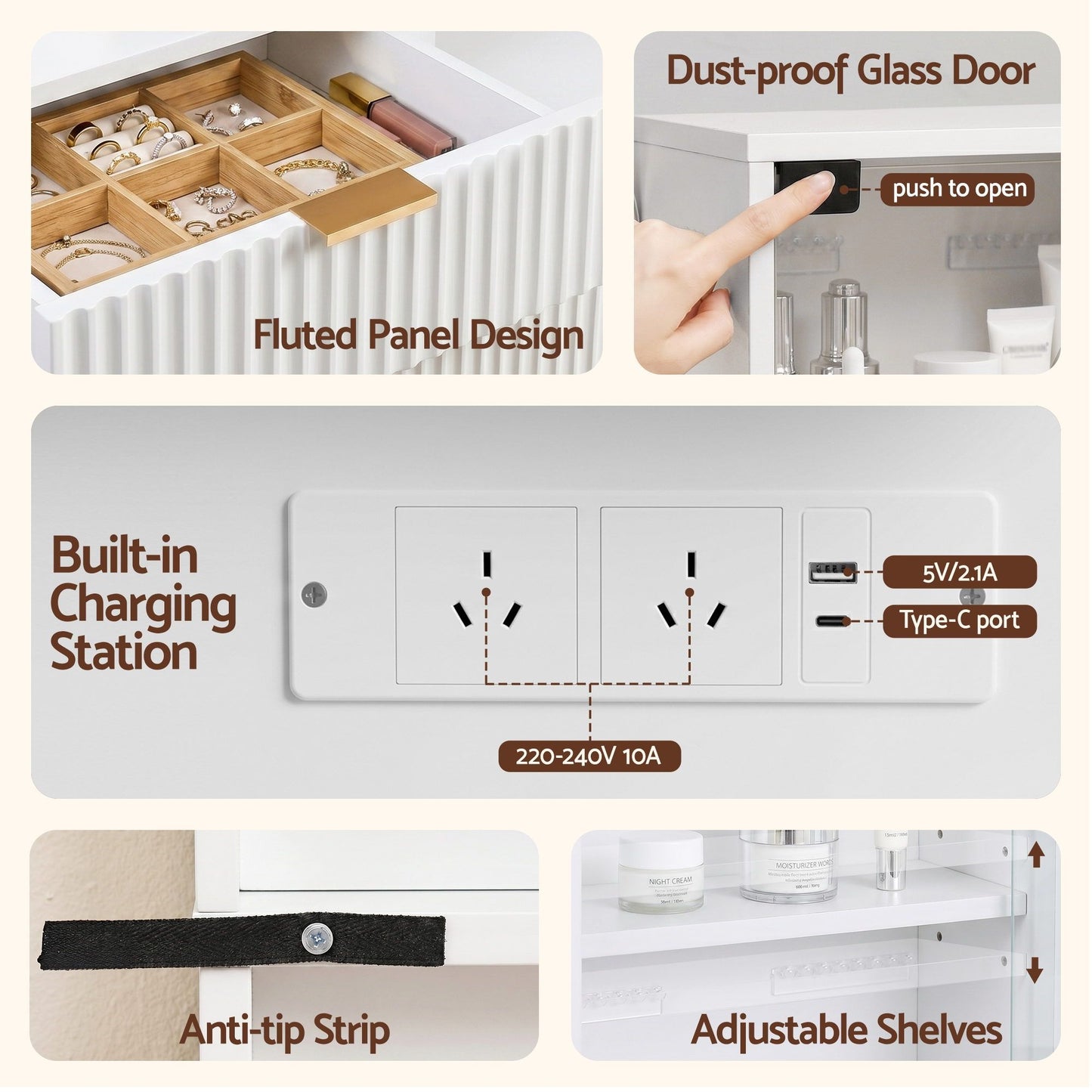 Artiss Dressing Table LED Vanity Desk Charging Station White