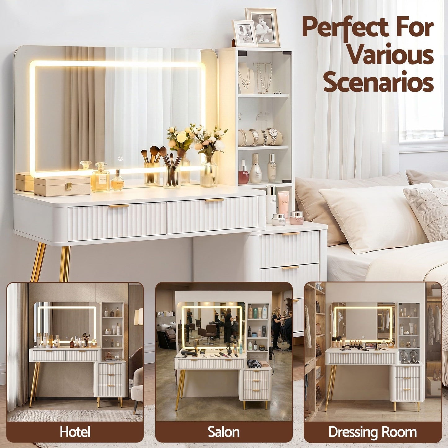 Artiss Dressing Table LED Vanity Desk Charging Station White