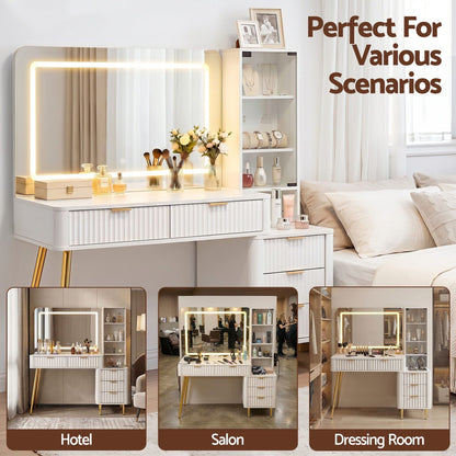 Artiss Dressing Table LED Vanity Desk Charging Station White