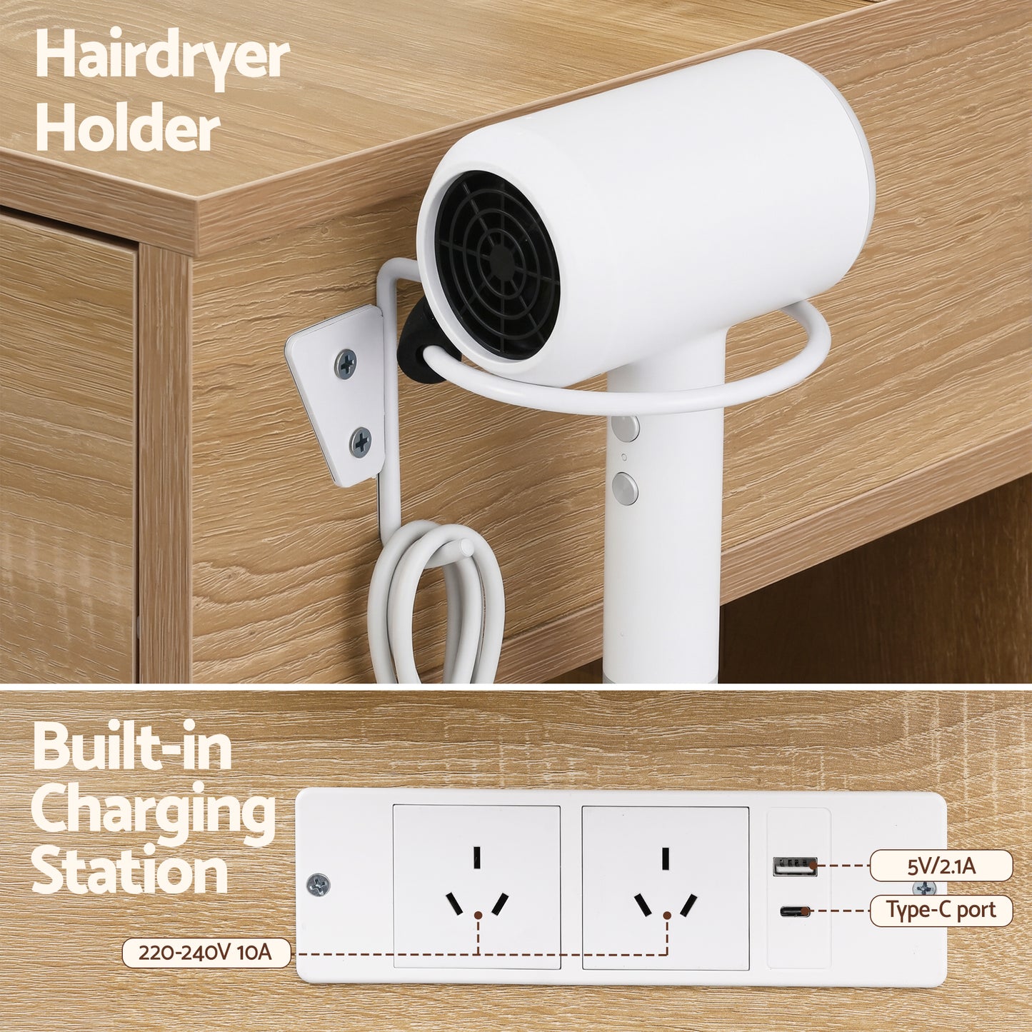 Artiss Dressing Table LED Vanity Desk Set Stool Wood