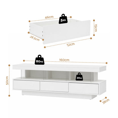 Artiss TV Unit LED 160CM Storage Drawer White
