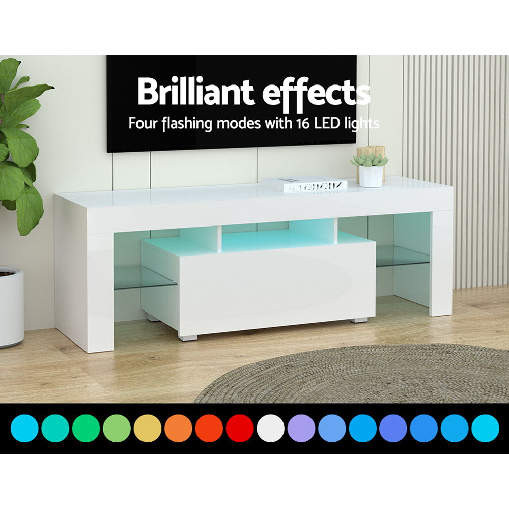 Artiss Entertainment Unit TV Cabinet LED 130cm White Elo - Dhanus Decor