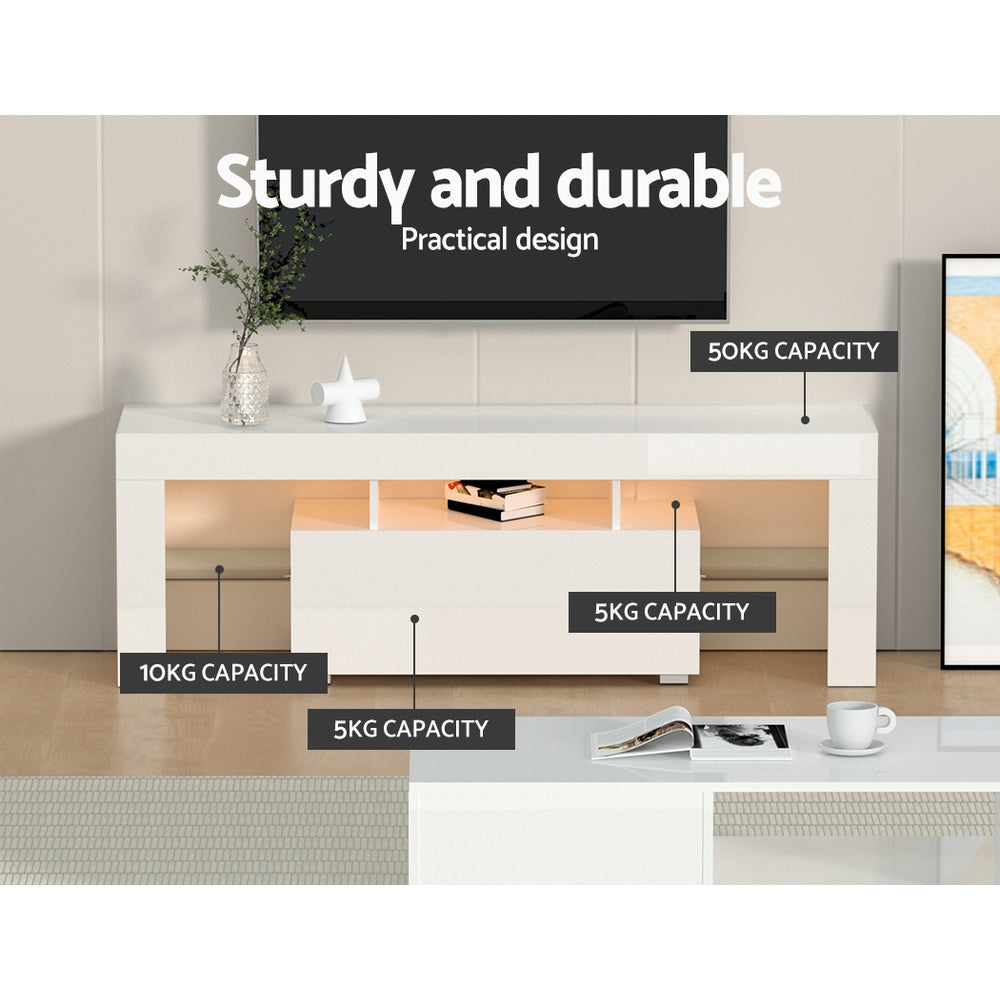 Artiss Entertainment Unit TV Cabinet LED 130cm White Elo - Dhanus Decor