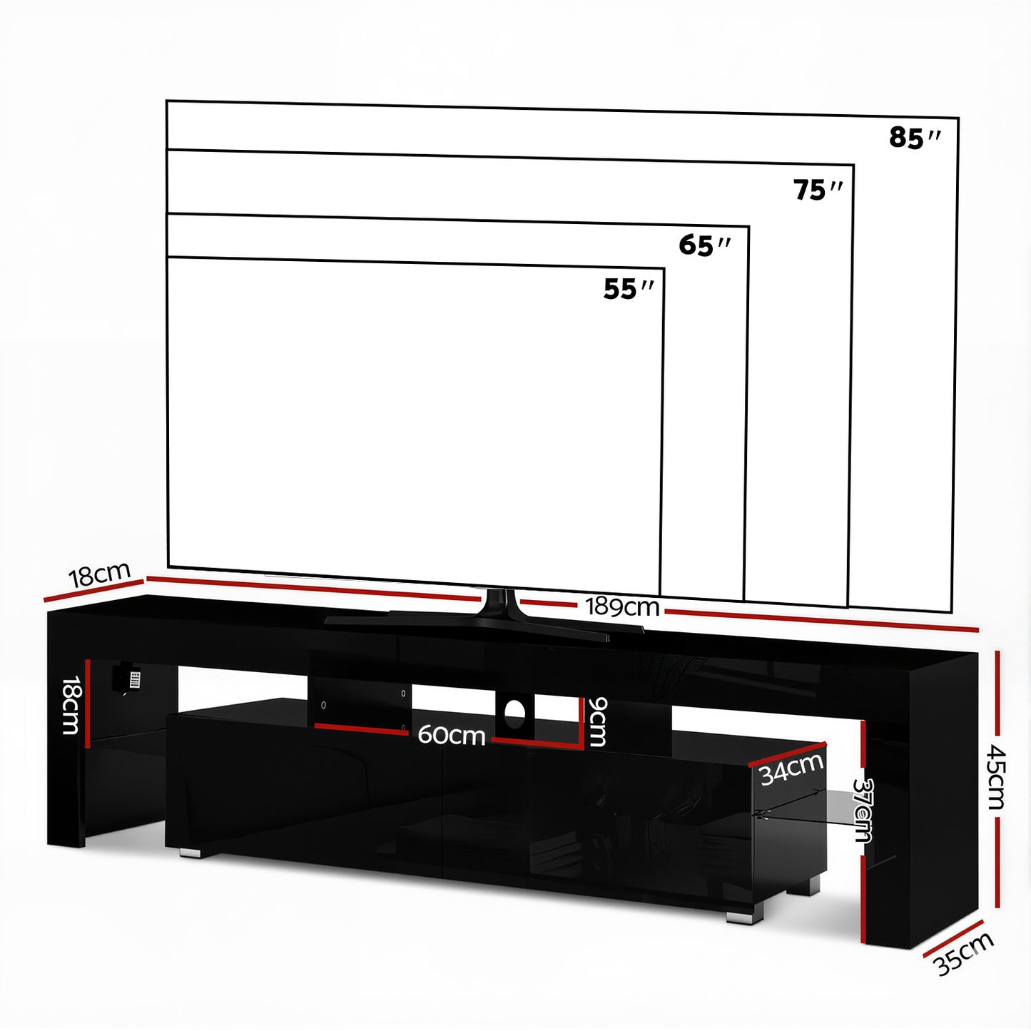 Artiss Entertainment Unit TV Cabinet LED 189cm Black Elo
