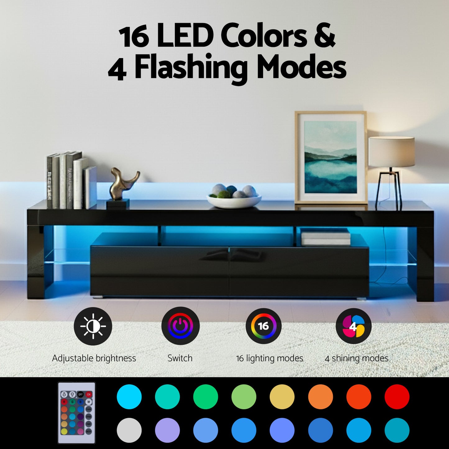 Artiss Entertainment Unit TV Cabinet LED 189cm Black Elo