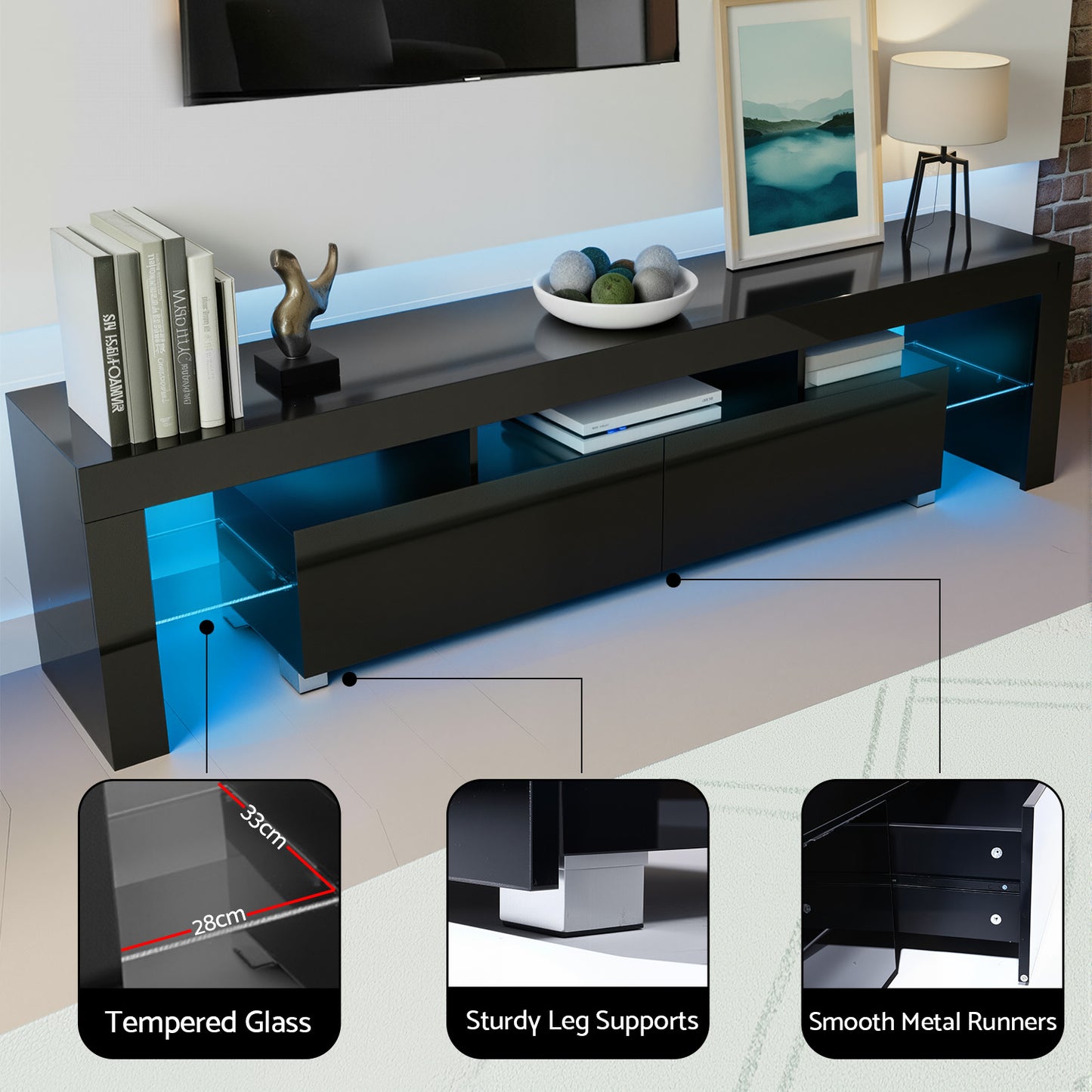 Artiss Entertainment Unit TV Cabinet LED 189cm Black Elo