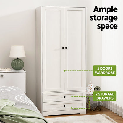 Artiss Wardrobe Clothes Closet Storage Organizer with 2 Doors White