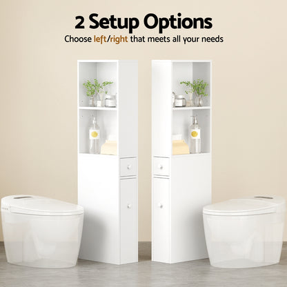 Artiss Bathroom Cabinet Storage Slim Organiser Drawer Toilet Corner 135cm White