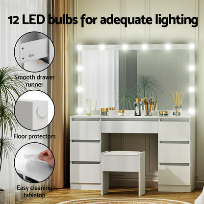 Artiss Dressing Table Vanity Desk Set Stool 12 Led Bulbs White