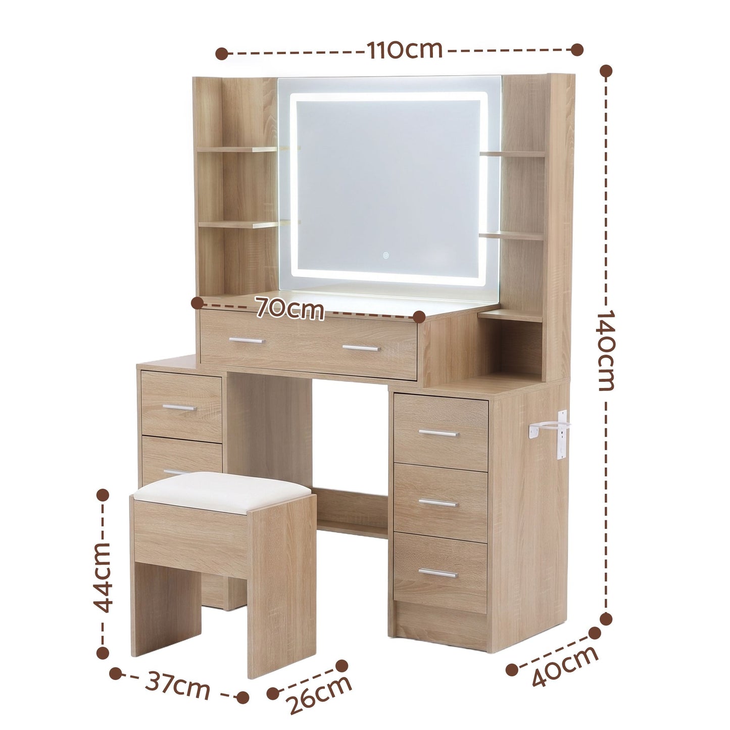 Artiss Dressing Table Vanity Desk Set Stool LED Charging Station Wood