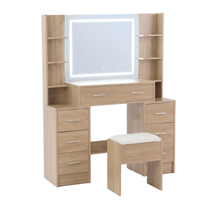 Artiss Dressing Table Vanity Desk Set Stool LED Charging Station Wood