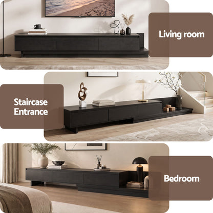 Artiss Extendable TV Unit 200CM 3 Storage Drawers Dark Walnut & Black
