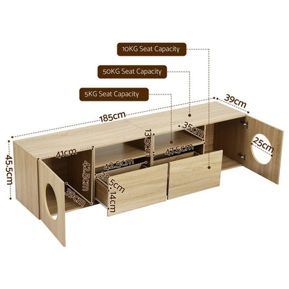 Artiss 185CM TV Unit with Cat House Storage Cabinet Pine