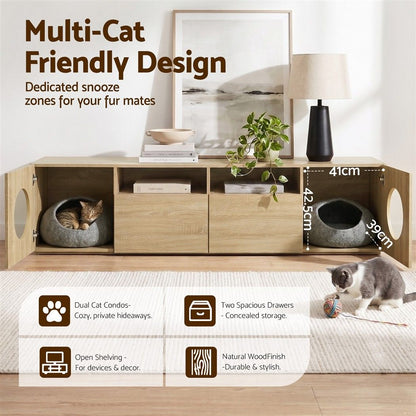Artiss 185CM TV Unit with Cat House Storage Cabinet Pine
