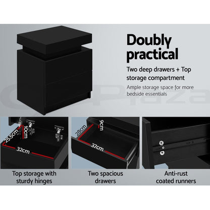 Artiss 2X Bedside Table 2 Drawers Lift-up Storage Black