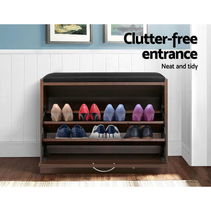 Artiss Shoe Rack Cabinet Bench15 Pairs Walnut Kyla