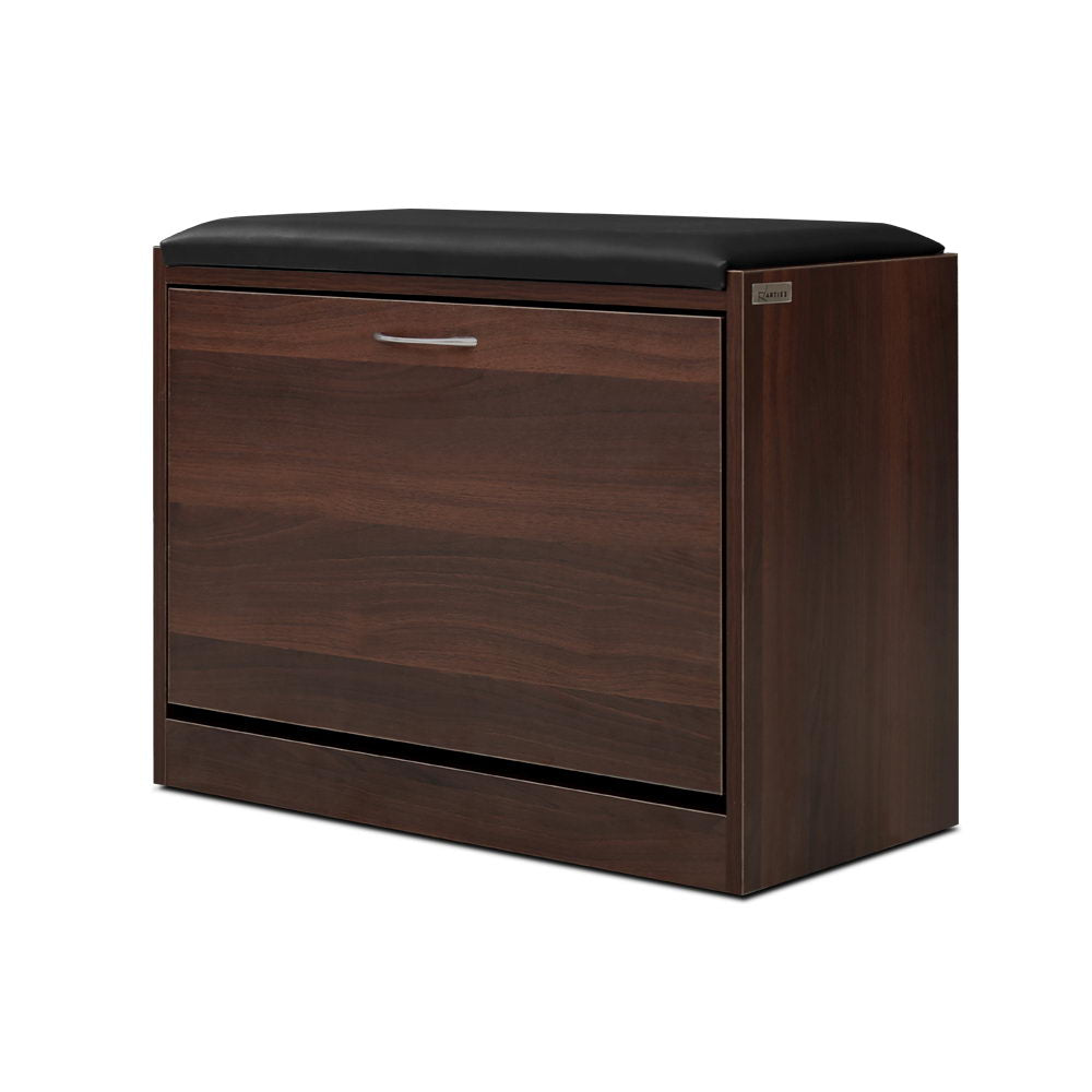 Artiss Shoe Rack Cabinet Bench15 Pairs Walnut Kyla
