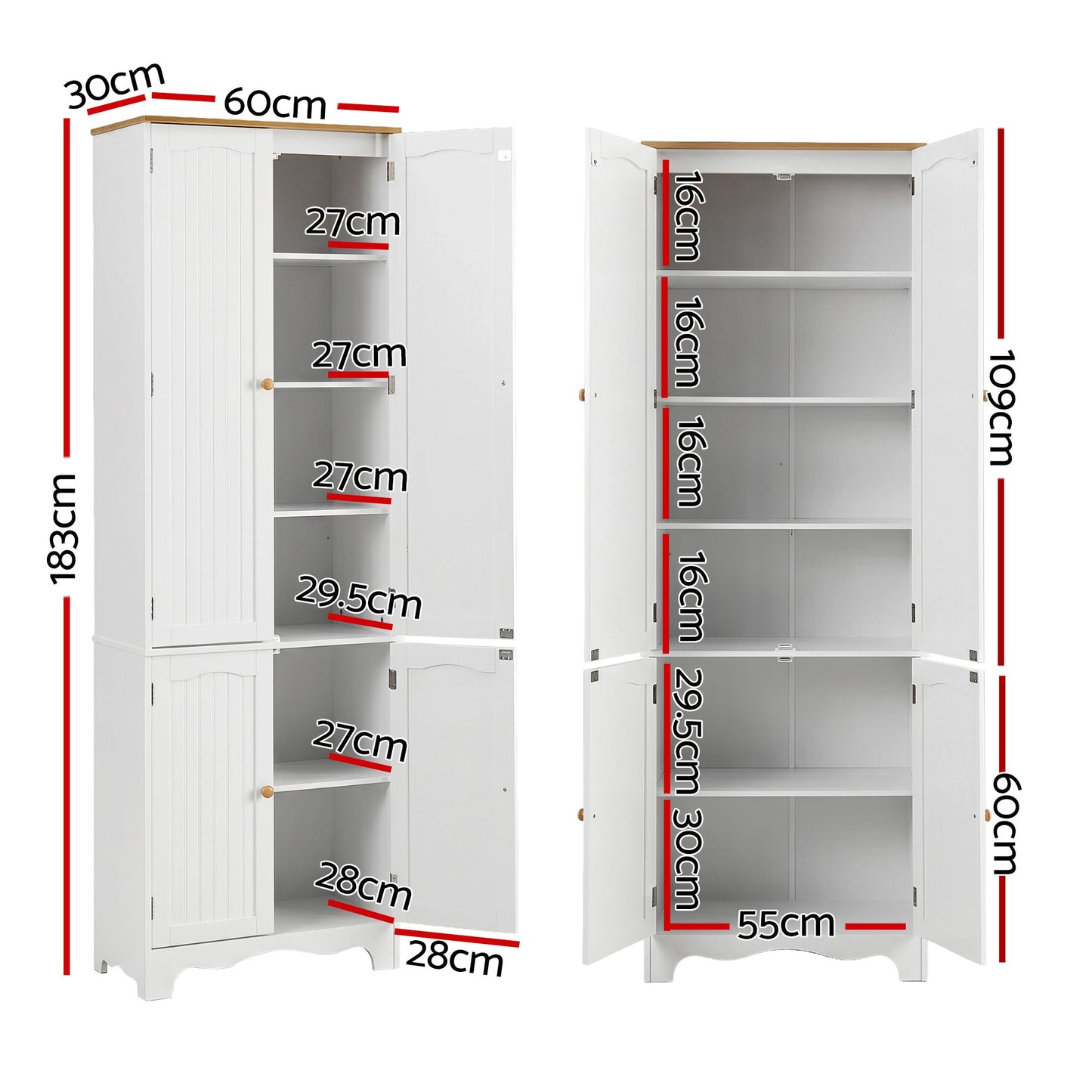 Artiss 2x Buffet Sideboard Pantry Cabinet Cupboard 6-Tiers Storage Shelves BERNE